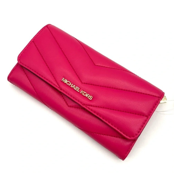 Michael Kors Large Large Quilted Trifold Wallet Pink/Gold - Picture 1 of 8